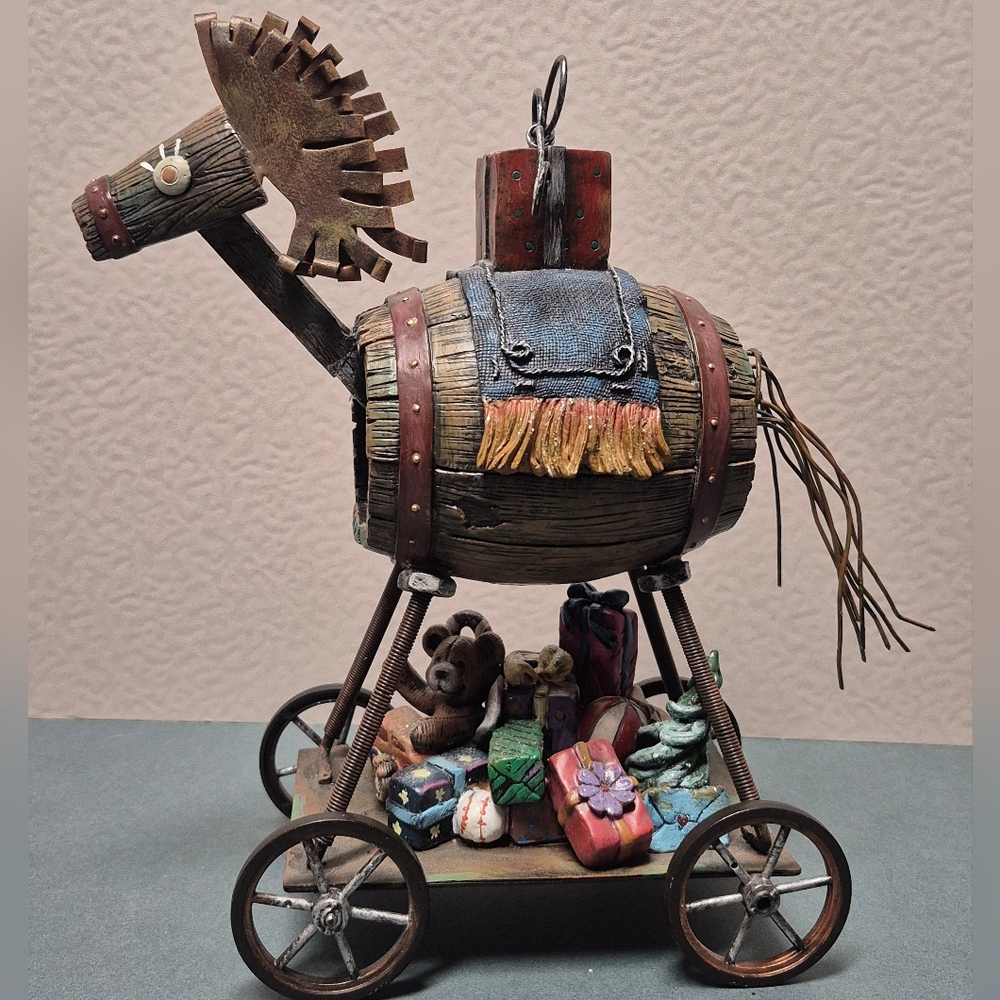 Christmas Rustic Metal Art Horse Figurine with Gifts